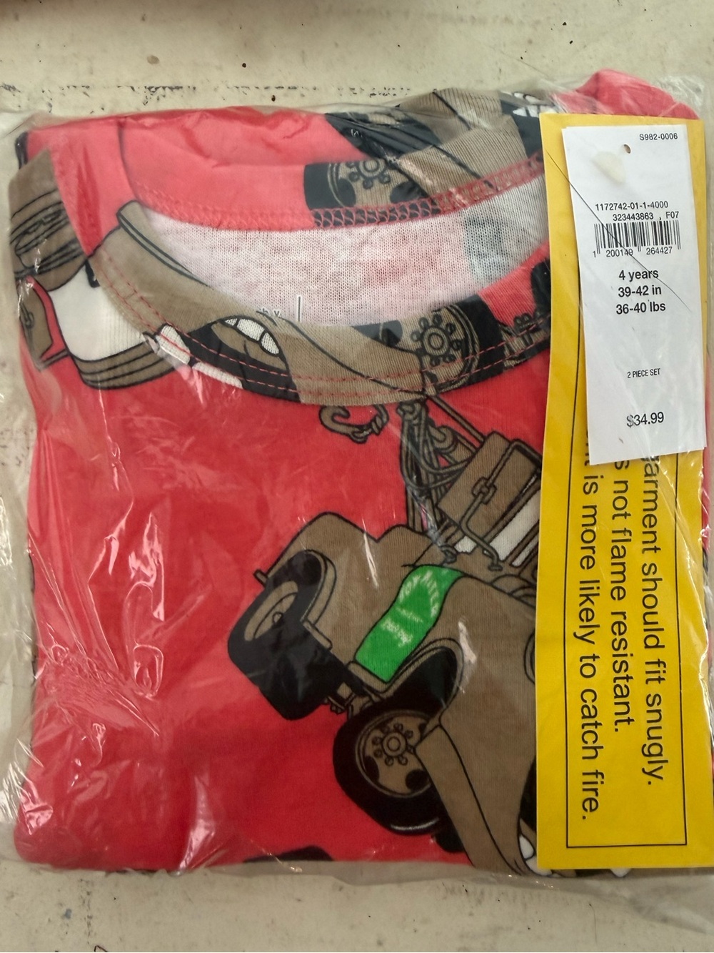 GAP Red and Tan Kids Pajama Set with Green Accent - Trucks Print
